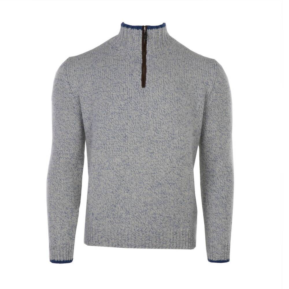 NEW FEDELI men's cashmere bicolor & suede quarter zip in grey
